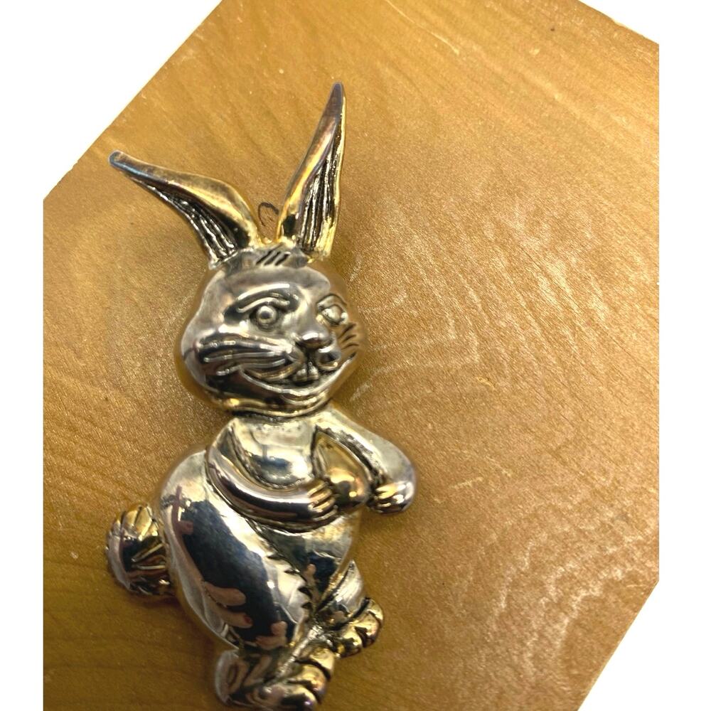Vintage Silver and Gold -Tone Rabbit‎ Pendant Brooch whimsical